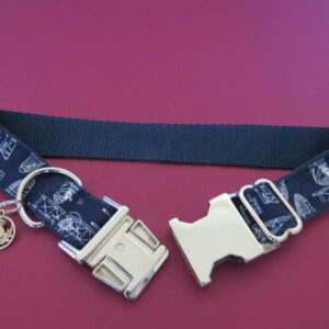 Dog Collar - Navy Blue with Aircraft Blueprint Images