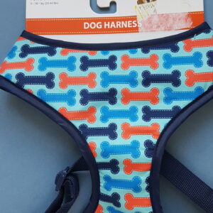 Blue Bone Patterned Dog Harness - Large